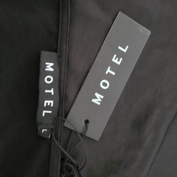 NWT Motel Rocks Ronina Black Satin Tie Dress L - Picture 10 of 10